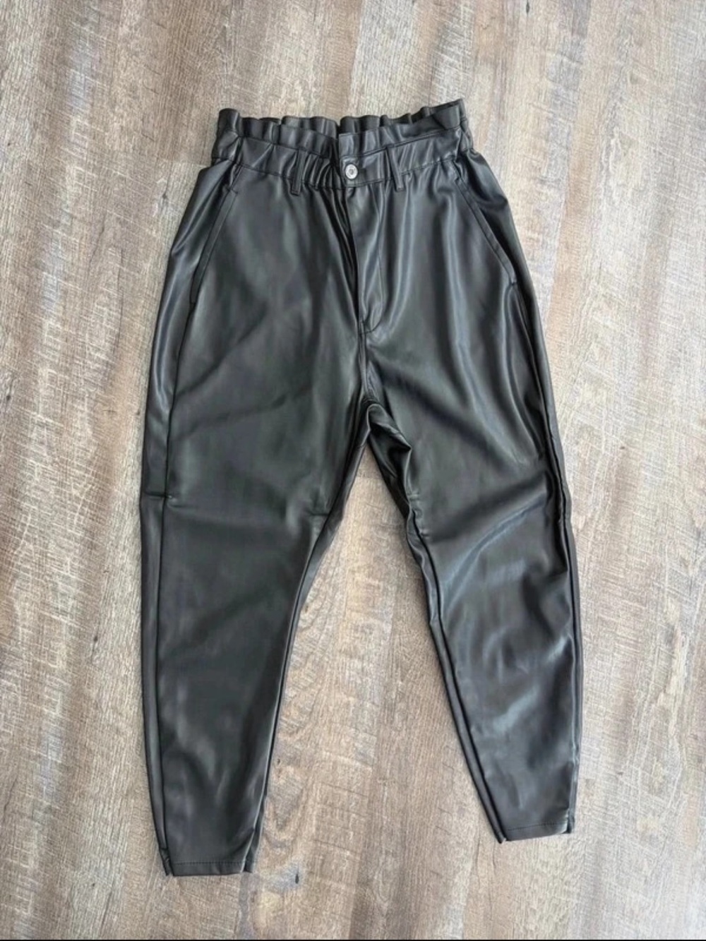 Zara Black Faux Leather Paperbag Waist Pants
